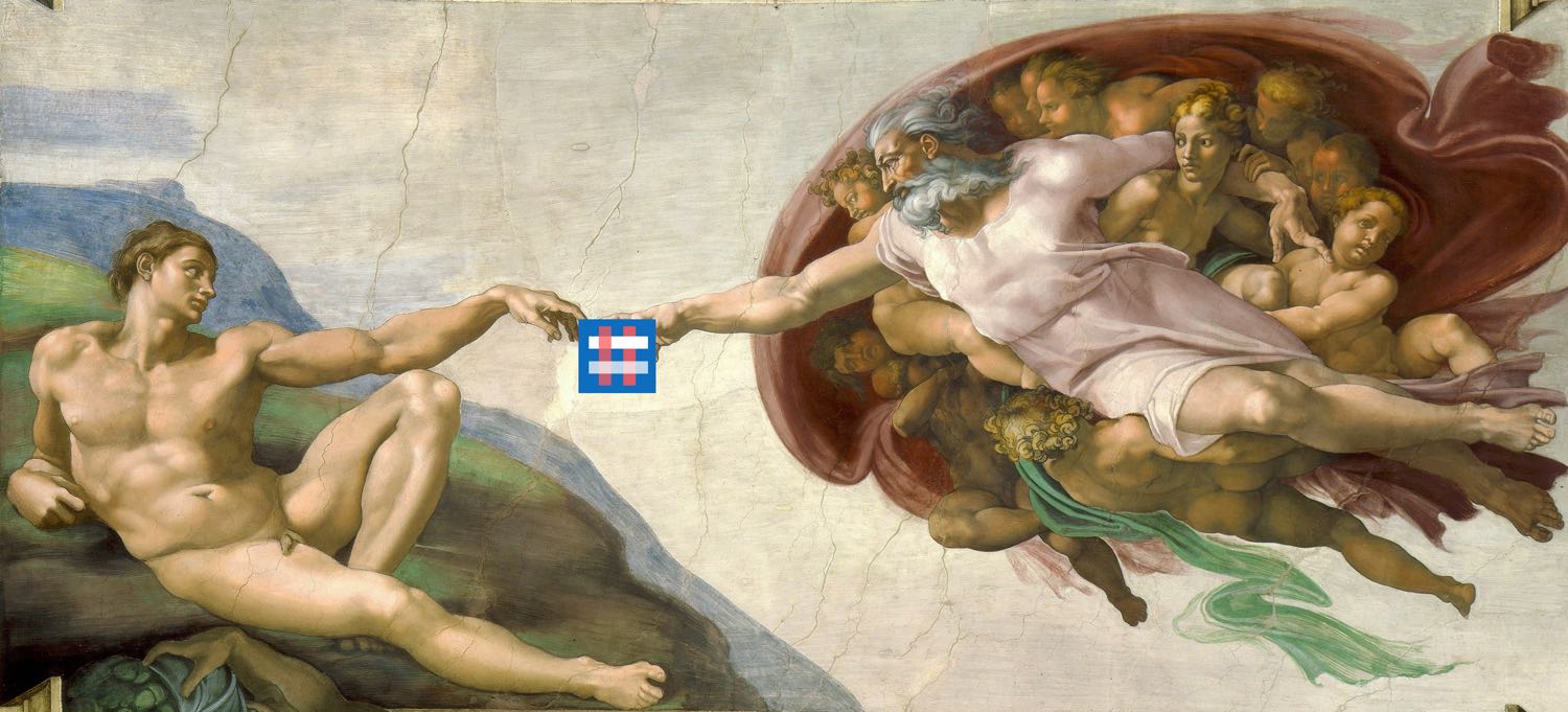The Creation of Swadam. A photoshopped image that depicts the Creation of Adam, but with the Switter logo where Adam and God's fingers touch.